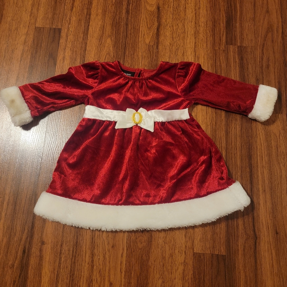 Holiday Edition Red & White Velour Christmas Dress - 3-6 Mo